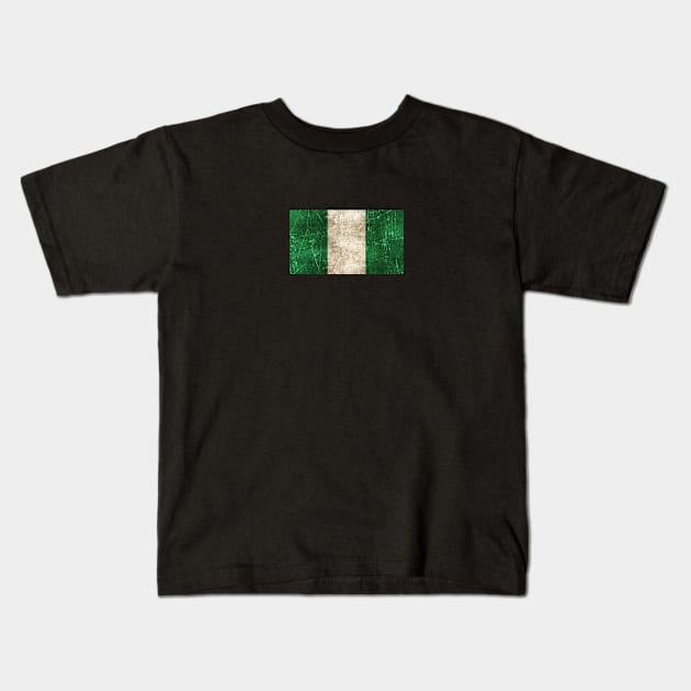 Vintage Aged and Scratched Nigerian Flag Kids T-Shirt by jeffbartels